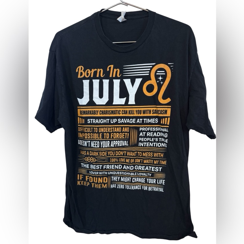 Born in July LEO Black Orange Full Graphic T-Shirt Men’s XXL MINTY